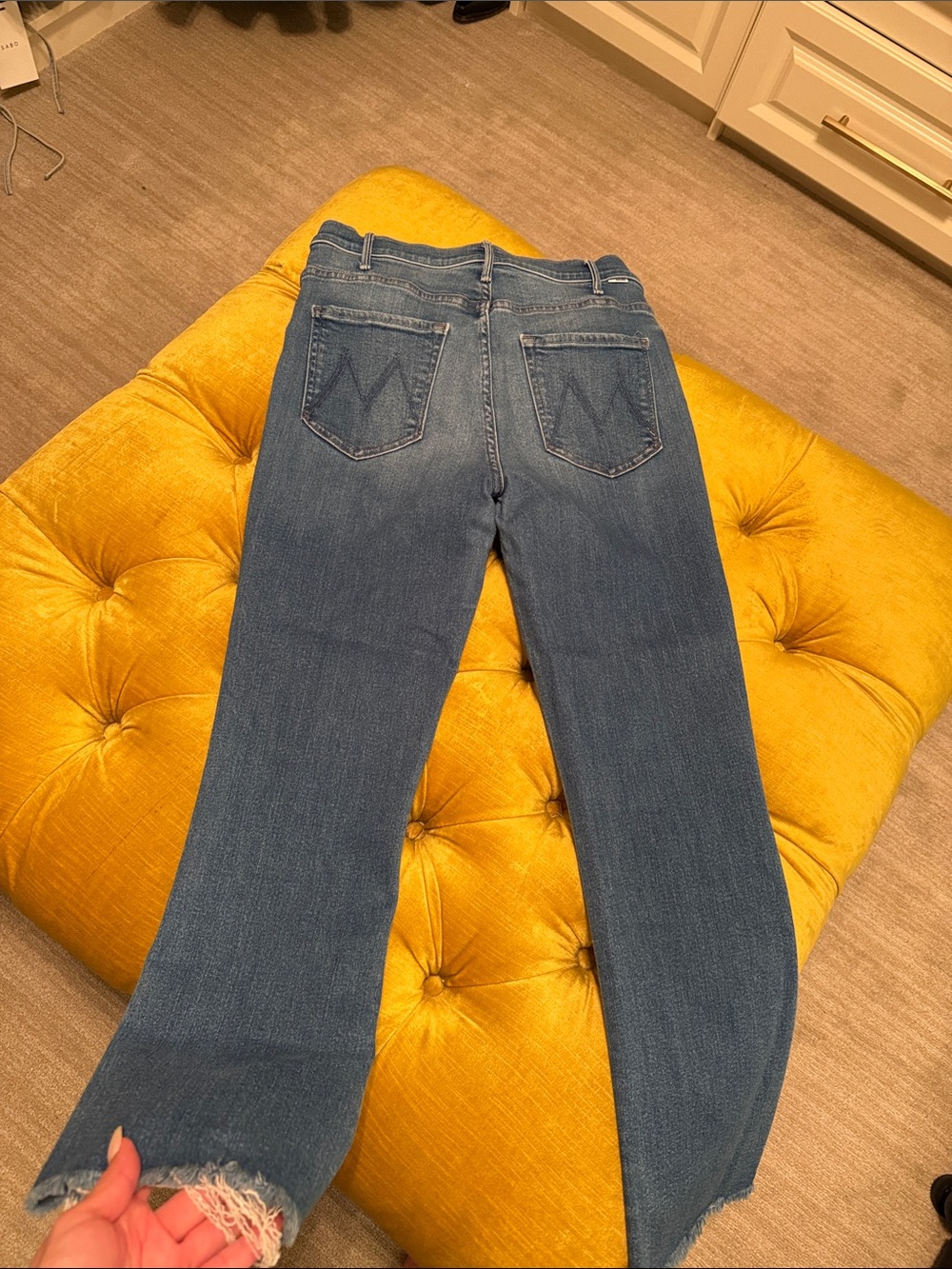 MOTHER Straight-Leg Mid Blue Jeans with Raw Hem